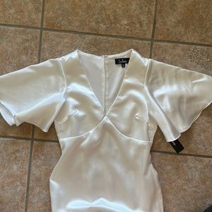 Lulus white silk formal dress.